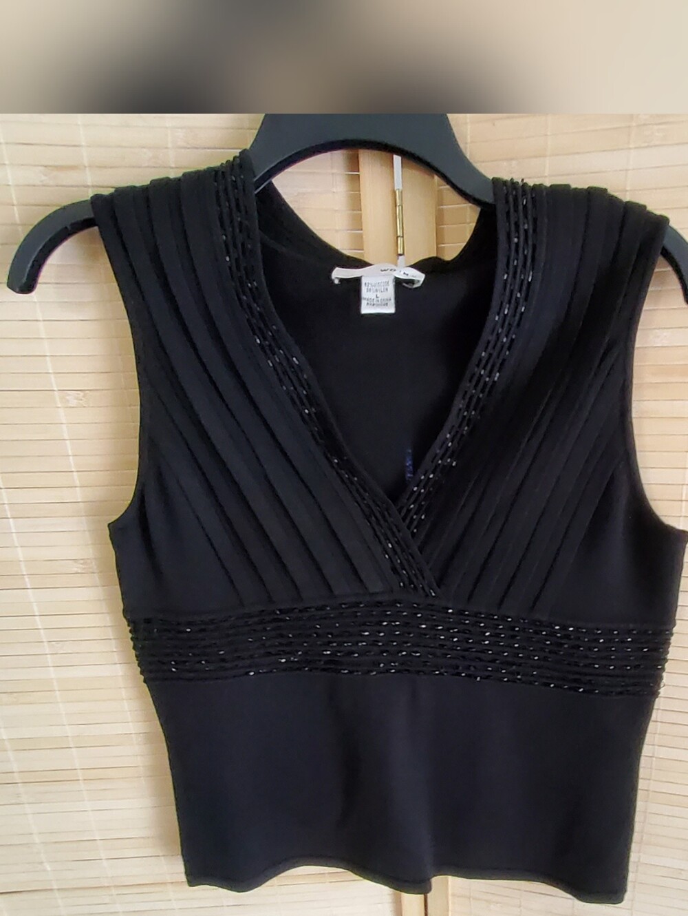 WD.NY Black Sleeveless V-Neck Beaded Tank